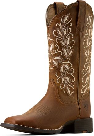 Ariat Womens Round Up Holly Wide Square Toe Western Boots in Pearl, B Medium Width, Size 8.5, by Ariat