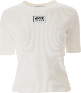 Moschino Katoen Logo Patch Korte Mouw T-Shirt - Dames - T-shirts - Wit - S - Katoen - Tops