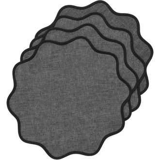 Solino Home Linen Round Placemats - Giselle Scallop Edge, 16 Round in Black And Charcoal Grey at Nordstrom, Size Medium
