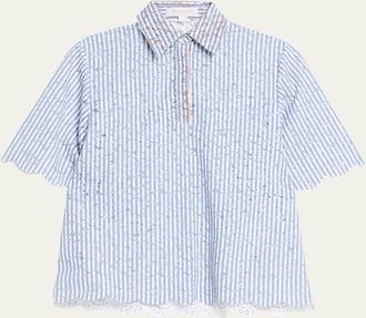 Michael Kors Striped Lace Button-Down Shirt
