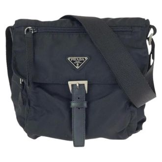 Prada Pre-owned Nylon Leather Tessuto Logo Schoudertas - Dames - Pre-owned - Zwart - Maat: ONE Size Nylon
