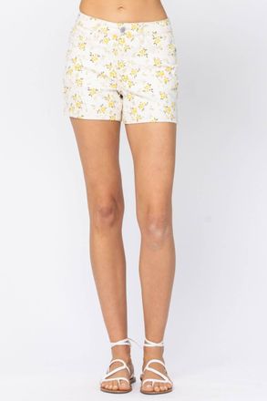 Judy Blue Floral Shorts In Off White/yellow/olive
