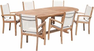 Macabane Mesa y sillas de jard&iacute;n de madera de teca y textileno 8/10 pers