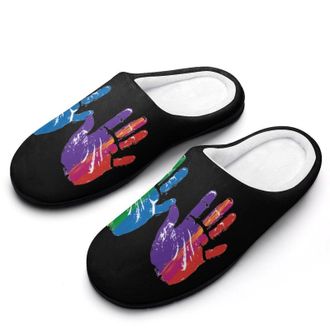Generic Rainbow Hand Womens Slippers Warm House Slippers Indoor House Shoes with Anti-Skid Rubber Sole