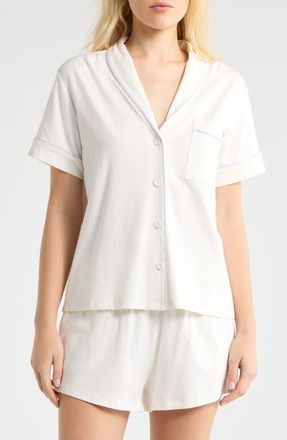 Lunya Slumberknit Shawl Collar Short Pajamas in Lunar White/quiet Lilac at Nordstrom, Size X-Small