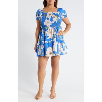 Sugarlips Roswell Floral Smocked Minidress in Blue-Cream at Nordstrom, Size 1 X