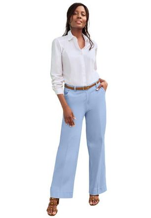 Jessica London Stretch Cotton Chino Wide-Leg Trouser in Azure Mist at Nordstrom, Size 28