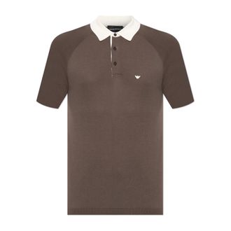 Emporio Armani Polo Shirts, male, Brown, Size: 2XL Plain-knit Lyocell-blend jumper with polo shirt collar