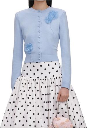 Self Portrait Cardigan in Maglia a Fiore - - Knitwear - Donna - Blu - S