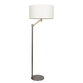 Serene Brushed Nickel Floor Lamp with Rotary Switch Metal Base White Linen Shade