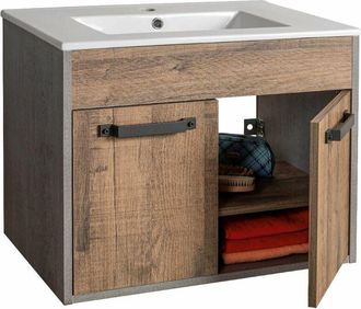 Decorspace Decor Space - Mobile da bagno Industrial sospeso con lavabo in ceramica Rovere Made in Italy -Lavabo