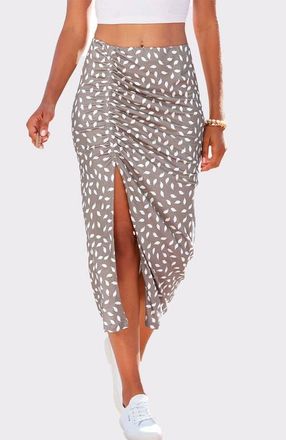 Lascana Womens Ruched Slit Midi Skirt in Taupe Patterned at Nordstrom, Size 10