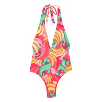 Farm Rio FARM Rio - Ba&ntilde;ador de una pieza estampado con escote retro acordonado - Swimwear - Mujer - Multicolor - L
