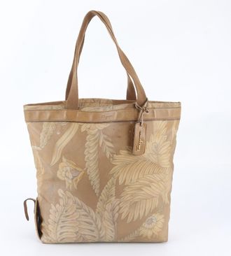 Ferragamo Beige Leather Coated Canvas Handbag Shoulder Bag Tote Bag (Pre-Owned)
