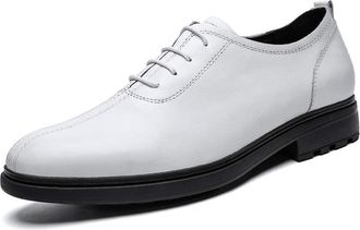 Generic Shoes Dress Oxford for Men Lace Up Round Toe Cowhide Low Top Non Slip Rubber Sole Block Heel Prom(White,7.5 UK)