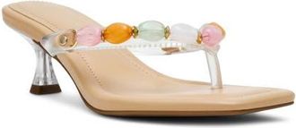 Anne Klein Gwenn Stone Embellished Thong Sandal in Nude Vinyl at Nordstrom, Size 10