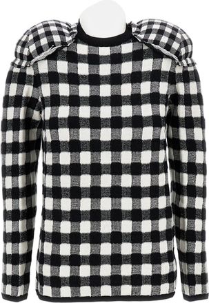 Comme Des Gar&ccedil;ons Checkered Wool Sweater With Padded Shoulders And Textured Finish