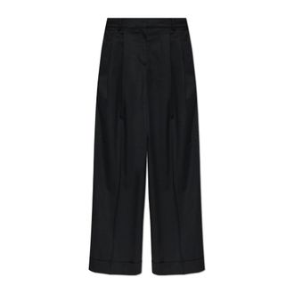 Ganni Broeken, Dames, Zwart, L, Wol, Gestreepte broek