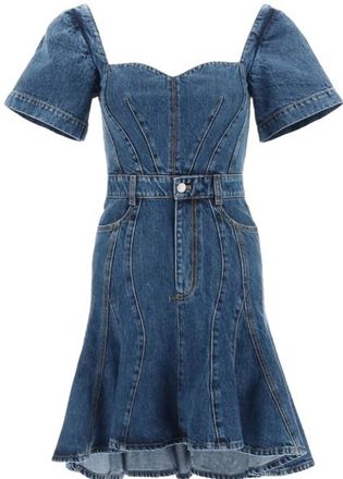 Alexander McQueen Denim Fluted Mini Dress Size L