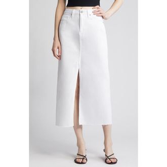 Hidden Jeans Front Slit Denim Midi Skirt in White at Nordstrom, Size X-Small