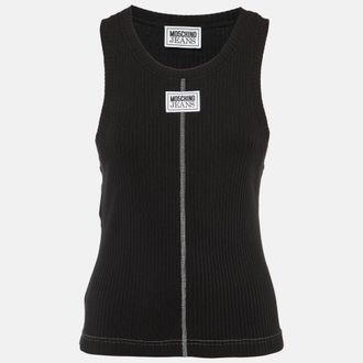 Moschino Moschino Black Logo Applique Rib Knit Tank Top L
