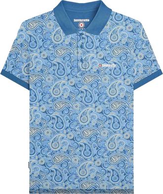 Lambretta Heren SS25 Paisley gemerkt poloshirt (Donkerblauw/houten essen)