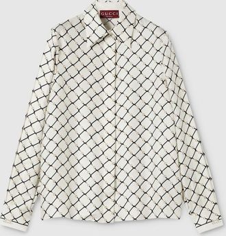 Gucci Printed Silk Twill Shirt, White, Ready-to-wear