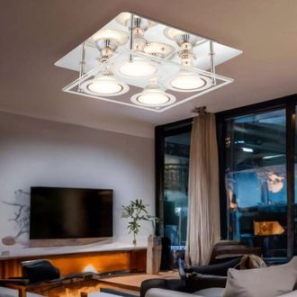 Globo Lighting Plafoniera lampada soggiorno lampada sala pranzo plafoniera camera da letto lampada cucina luce, vetro cromato argento, 4 lampadine GU10, 3W 280Lm