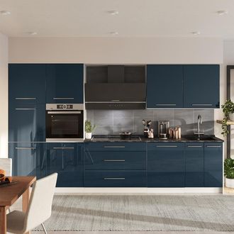 Vicco Mueble De Cocina Fame-line, Azul Oscuro Alto Brillo/blanco, 340 Cm, Et Roble, Vicco