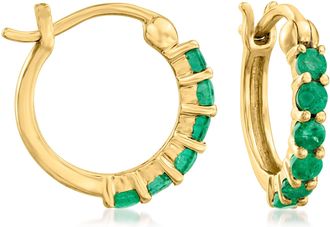 RS Pure by Ross-Simons Emerald Huggie Hoop Earrings in 14kt Yellow Gold