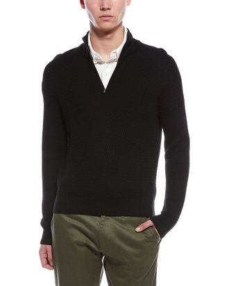 Bruno Magli Textured 1/4-Zip Merino Wool Mock Neck Sweater