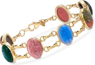 Ross-Simons Multi-Gemstone Scarab Bracelet in 18kt Gold Over Sterling