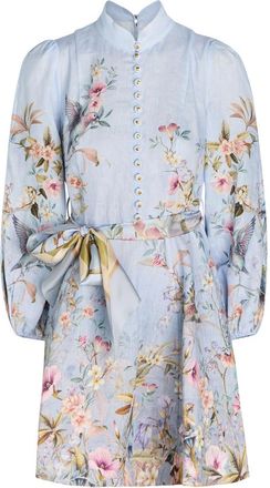 Zimmermann Rebellion Floral Linen Mini Dress - Blue - 00 (UK 6 / XS)
