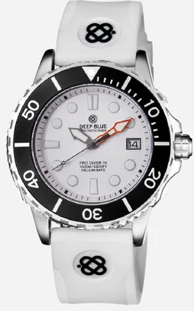 Deep Blue Pro Diver 1K All Purpose Diver Automatic White Dial Mens Watch APSD1KWHITEBLKLOGOSTRP