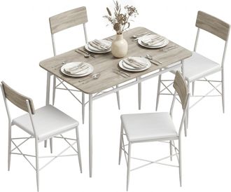 HOMCOM Homcom Juego De Mesa Y Sillas De Comedor 5 Piezas, Mesa De Cocina Rectangular Con 4 Sillas Acolchadas, Estilo Moderno, Para Espacios Peque&ntilde;os, Roble