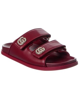 Gucci Crystal Double G Leather Sandal