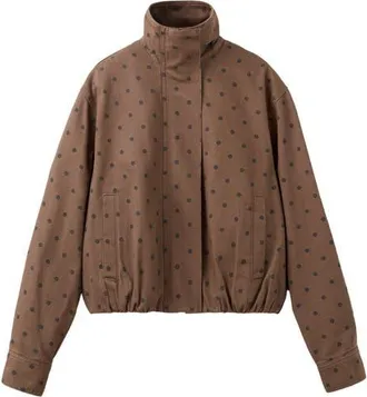Mango Cazadora Dot Print Denim Bomber Jacket in Chocolate at Nordstrom, Size X-Small