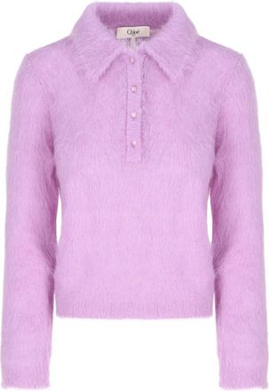 Chlo&eacute; Geborstelde alpacawolmix trui met polokraag - Dames - Ronde hals truien - Paars - M - Wol - Truien & Vesten