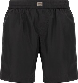 Dolce & Gabbana Logo Plaque Swimsuit Beachwear Nero-Uomo