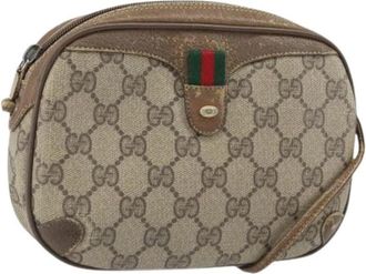 Gucci Pre-owned Vintage Canvas Schoudertas - Dames - Vintage Schoudertas - Beige - ONE Size - Leer - Vintage