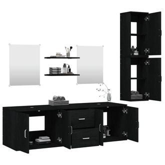Berkfield Home Durable 7 Piece Bathroom Furniture Set Black Engineered Wood