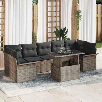 vidaXL Vidaxl - Conjunto De Sof&aacute; De Jard&iacute;n Con Coj&iacute;n 8 Pcs Gris Polirat&aacute;n