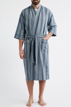 Majestic International Saltwater Cotton Robe in Denim Stripe at Nordstrom