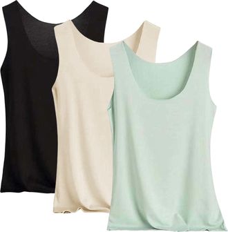 Generic Pack of 3 Tank Top Womens Summer Seamless Cooling Silk Undershirt Slim Fit Stretch Undershirt Large Sizes Sports Workout Basic Crop Tops Comfortable U