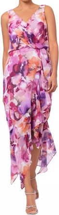 Xscape Floral-Print Midi Dress In Pink And Purple