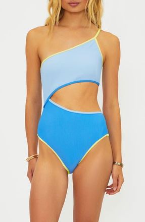 Beach Riot Liora Joyce Colorblock Cutout One-Shoulder One-Piece Swimsuit in Marina Blue at Nordstrom, Size X-Large