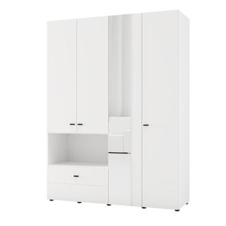 Dmora Armario Grande Omete, Ropero Dormitorio 4 Estantes, Un Caj&oacute;n, Barra Colgador, 155x208h Cm Blanco Mate