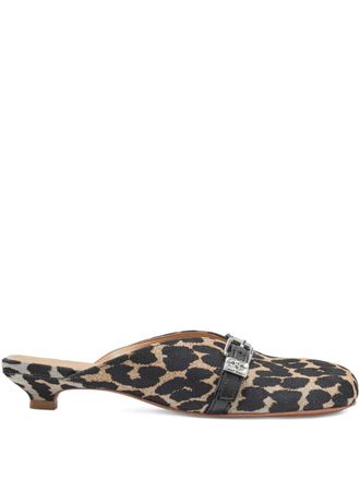 Ganni buckle leopard-print mules - Neutrals