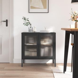 vidaXL Credenza Nera 70x35x70 Cm Vetro E Acciaio - Vidaxl