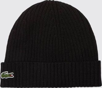 Lacoste Berretto beanie in pura lana a coste con risvolto e logo ricamato